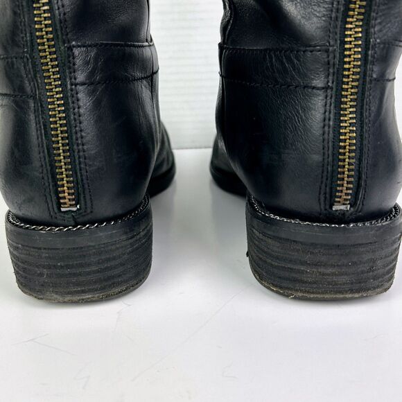 Franco Sarto Brindley Knee High Black Leather Riding Boots w/ Chain Detail 11 - Picture 13 of 15